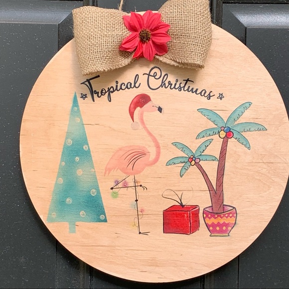 Beach Holiday Tropical Christmas 12" Thin Birch Handmade Sublimated Wall Decor - Picture 4 of 4